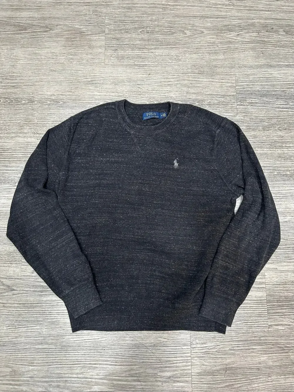 Polo Ralph Lauren Sweater Mens Medium Charcoal Gray Heathered Crewneck Pony Logo